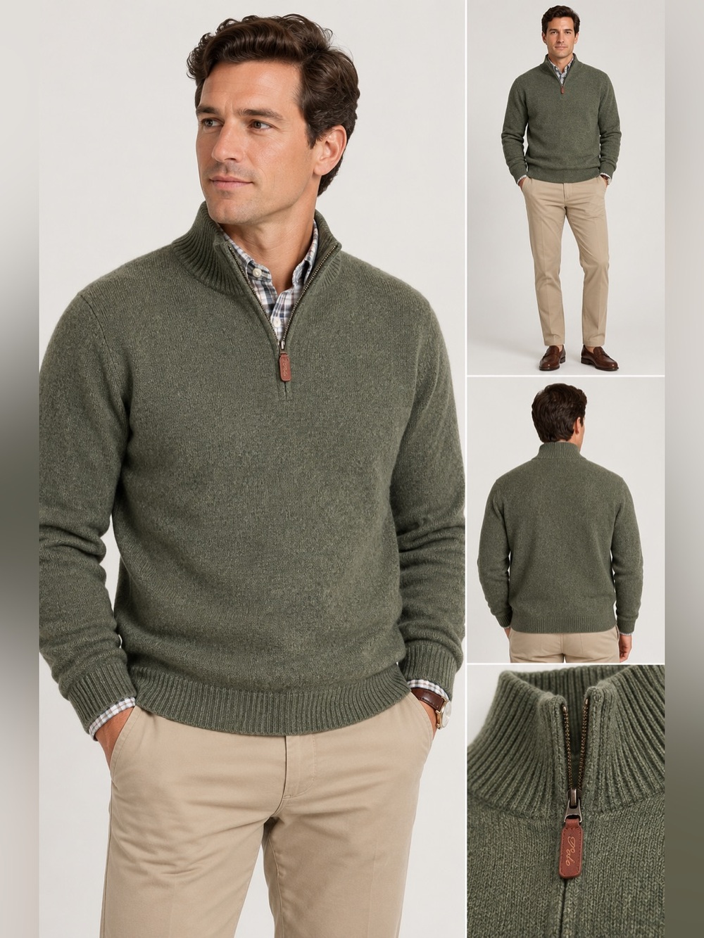 Polo Ralph Lauren Men’s Lambswool 1/2-Zip Sweater Heathered Green Large Pullover